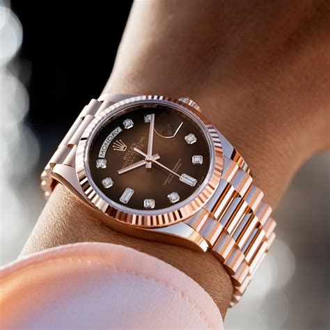 rolex day date rose gold brown face|Rolex datejust everose gold price.